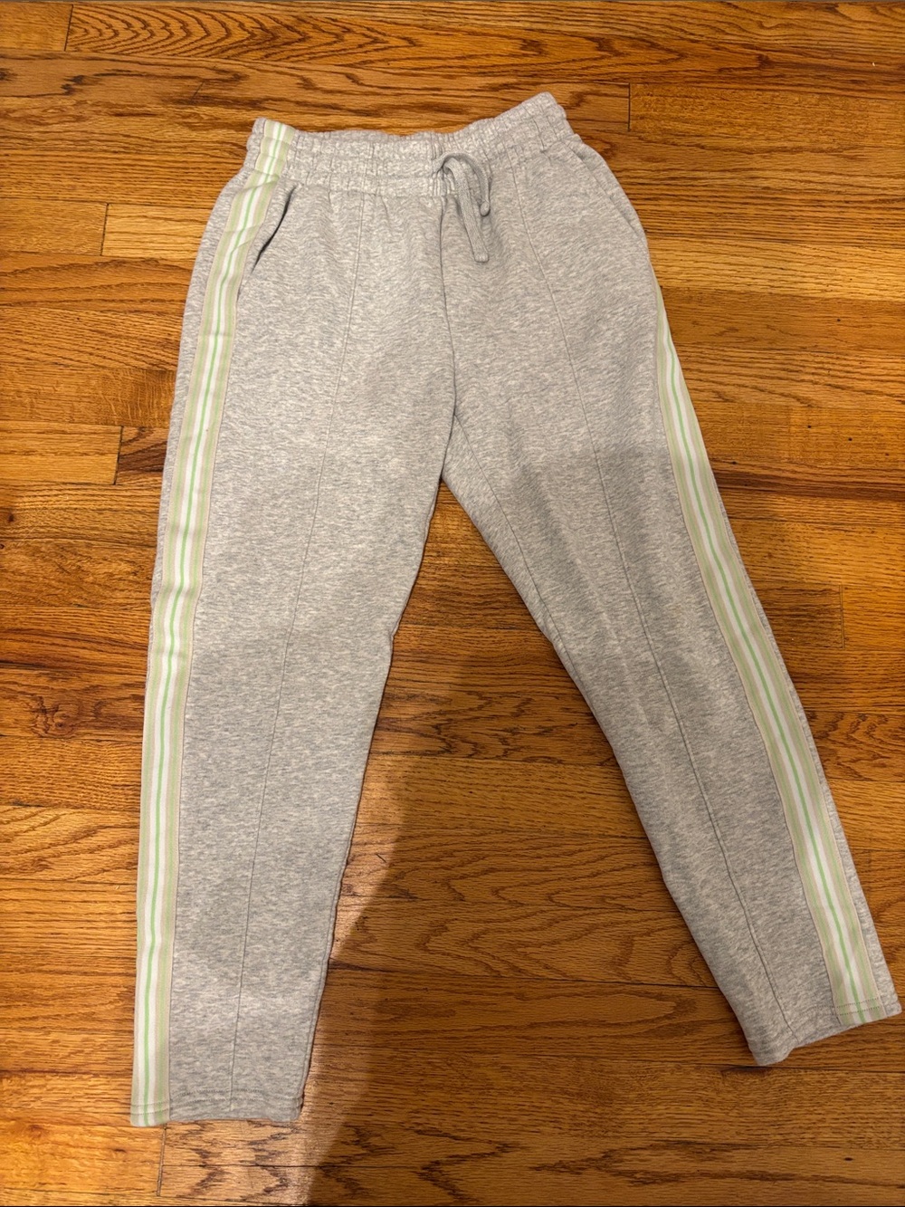 TNA Gray Sweatpants with Pastel Green & White Side Stripes